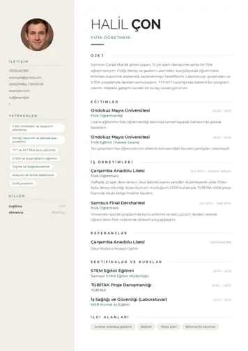Fizik Öğretmeni CV Örnekleri cv indir